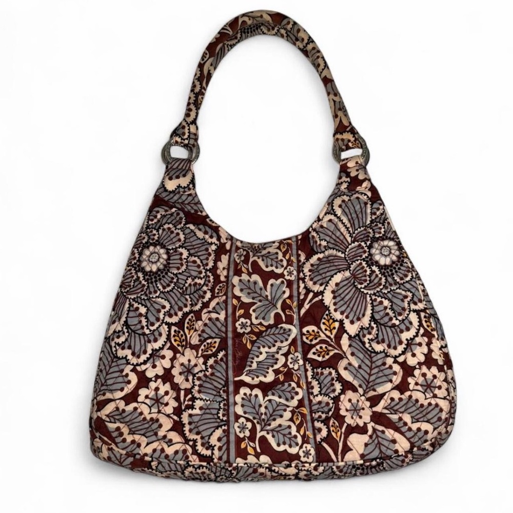 Vera Bradley Slate Blooms Large Hobo Shoulder Bag Brown Hard Bottom- Retired